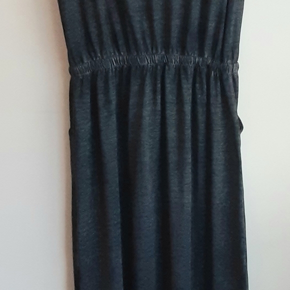 Allison Brittney Jersey Knit Charcoal Maxi Dress Drawstring Tie & Side Pockets - Picture 2 of 10